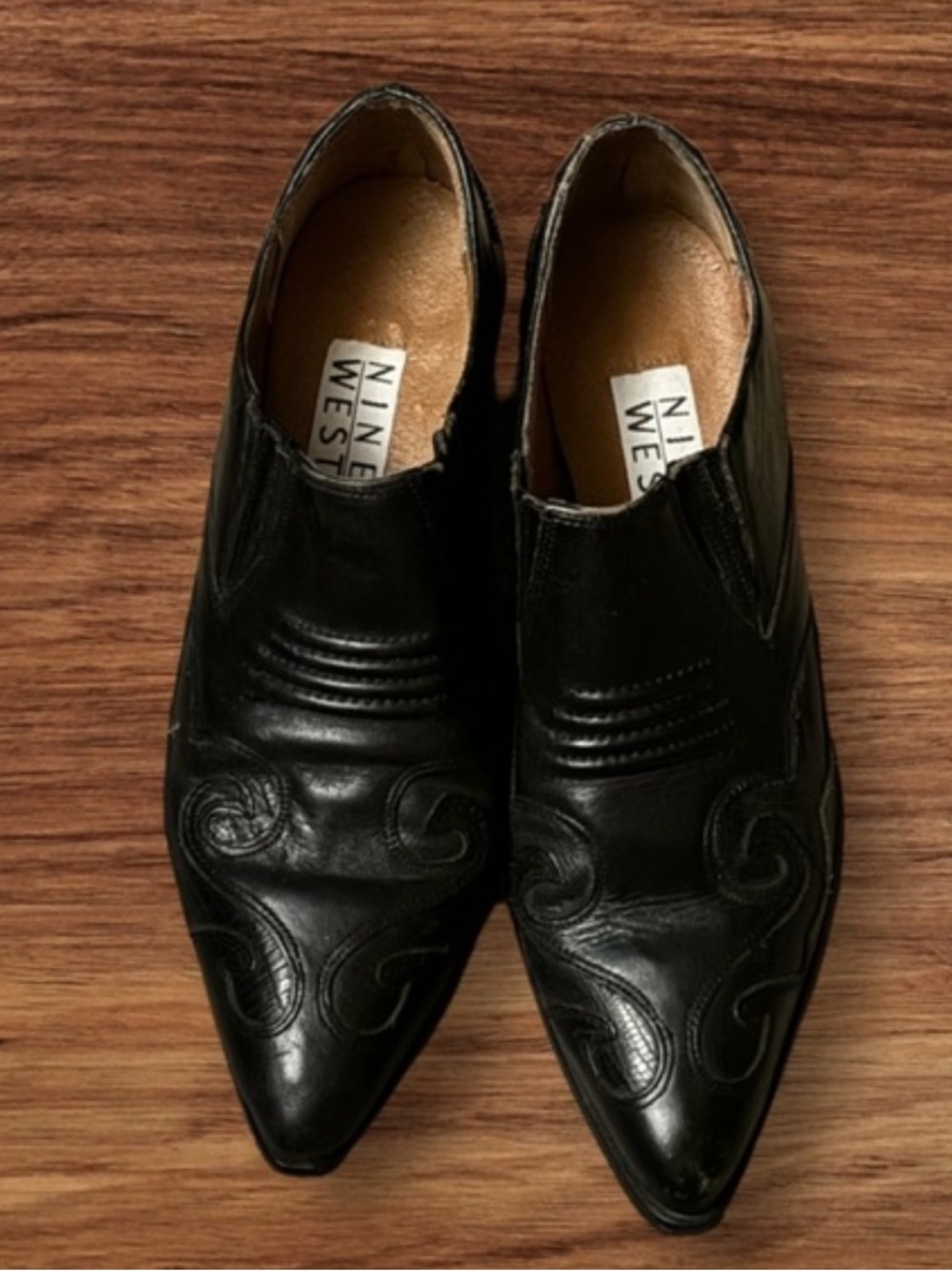 Vintage Nine West Black Cowboy Leather Shoes